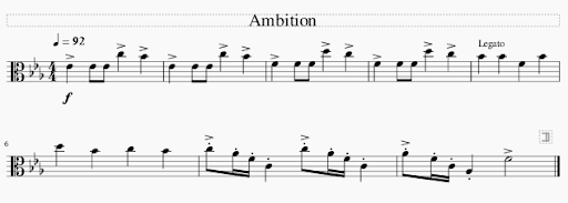 Sheet music screengrab of the piece "Ambition".