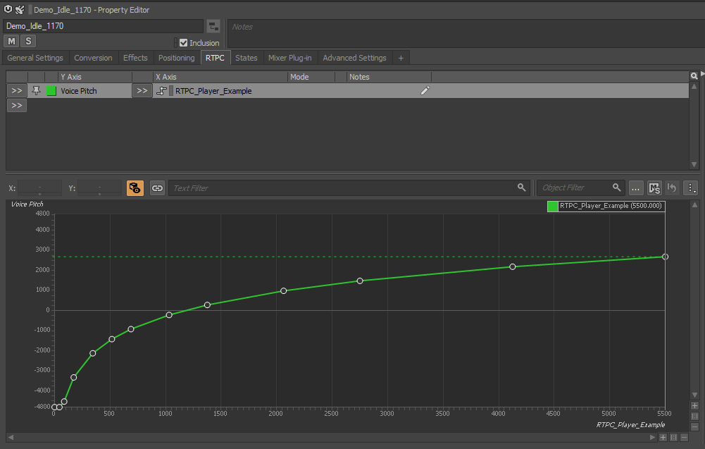 Screengrab in Wwise of the pitch curve